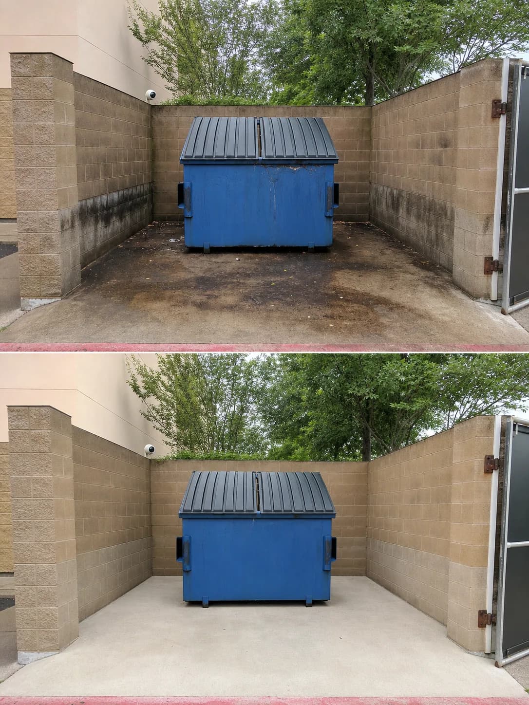 Before and after example of dumpster pads