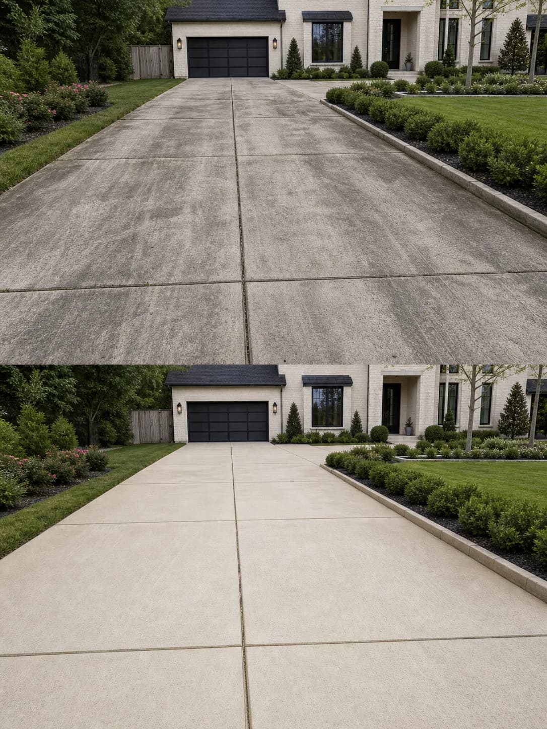 Before and after example of pressure washing