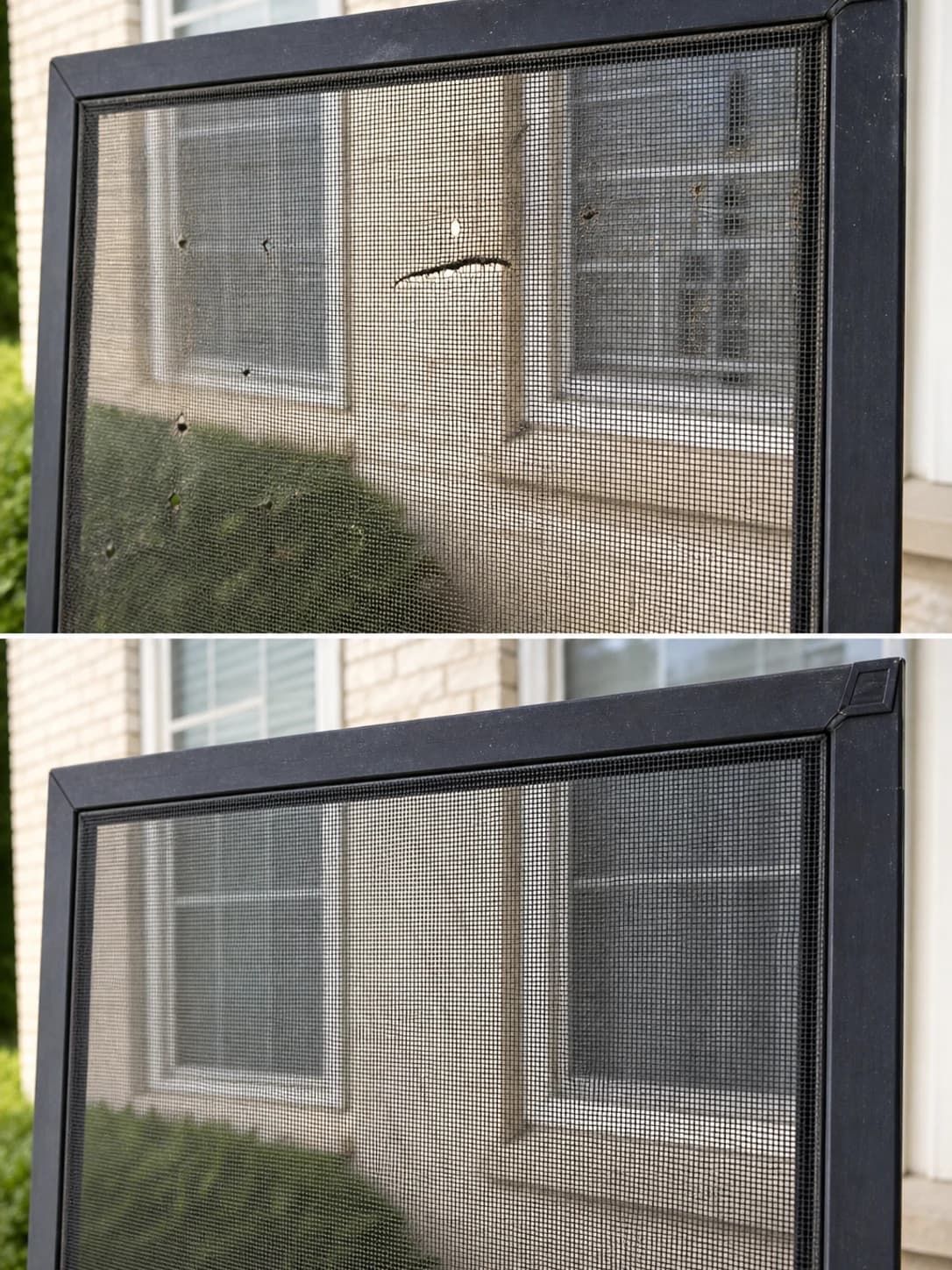 Before and after example of screen repair