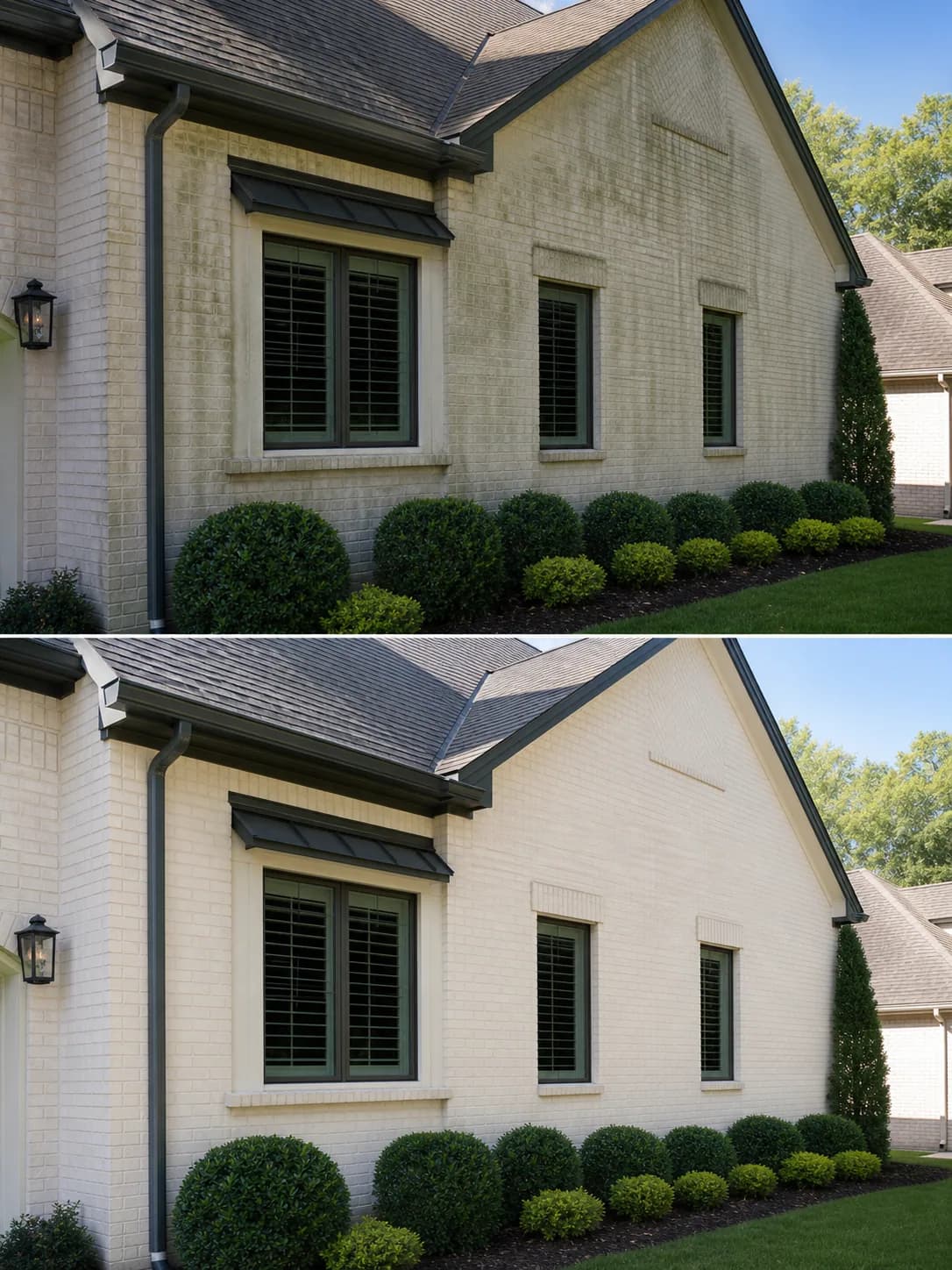 Before and after example of soft washing