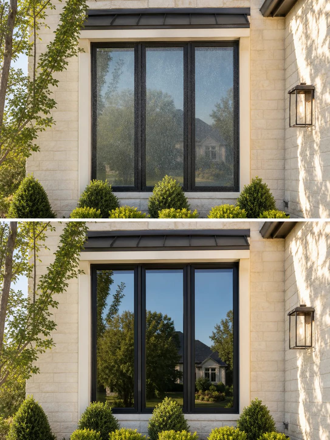 Before and after example of window cleaning
